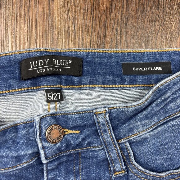 Judy Blue Super Flare Raw Hem Jeans Medium Wash JB88204 Women’s Size 5/27 - Picture 5 of 11